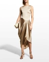 GIORGIO ARMANI DRAPED TEXTURED SATIN MIDI DRESS,PROD244410252