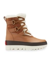 Sorel Joan Of Arctic Leather Faux-fur Snow Booties In Velvet Tan Chalk