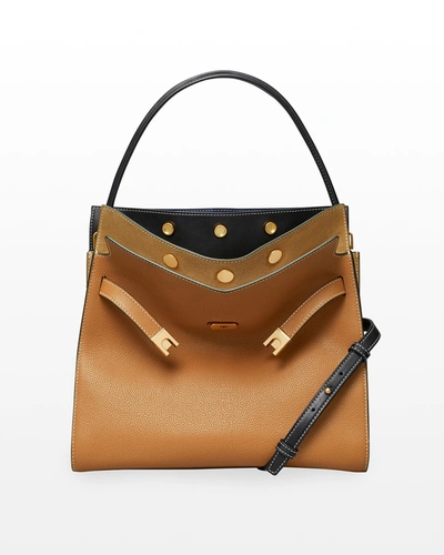 Tory Burch Lee Radziwill Pebbled Leather Double Bag In Tigers Eye