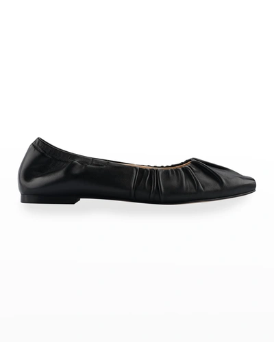 Marc Fisher Ltd Ophia Ruched Leather Ballerina Flats In Black Leather