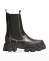Ganni Elasticated-ankle Ridged-sole Boots In Black