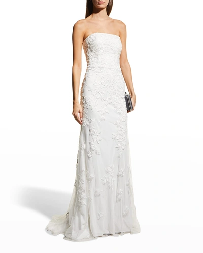 Faviana Strapless Lace Tulle Gown W/ Lace-up Back In Ivory