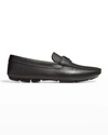Prada Men's Triangle Logo Leather Drivers In Nero