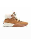 Sorel Out 'n About Iii Conquest Faux Shearling-lined Suede Ankle Boots In Camel Brown Black
