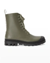 Loewe Leather Lug-sole Combat Booties In 4160 Khaki Green