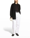 Eileen Fisher High-collar Boiled Wool Open Jacket In Black