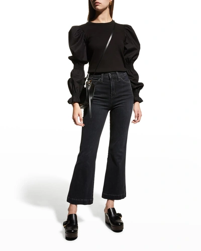 Veronica Beard Jeans Carson High-rise Ankle Flare Jeans In Washed Onyx