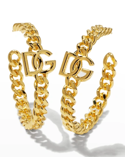 Dolce & Gabbana Gold Tone Logo Curb Chain Earrings