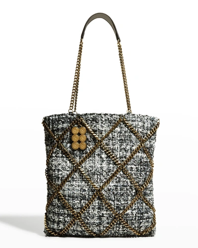Kooreloo The Grid Chain Tweed Shopper Tote Bag In Brown