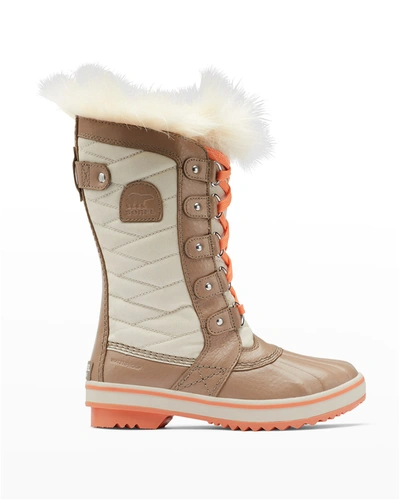 Sorel Kid's Tofino Ii Tall Hiking Boots With Fur-trim In Fawn Omega Taupe