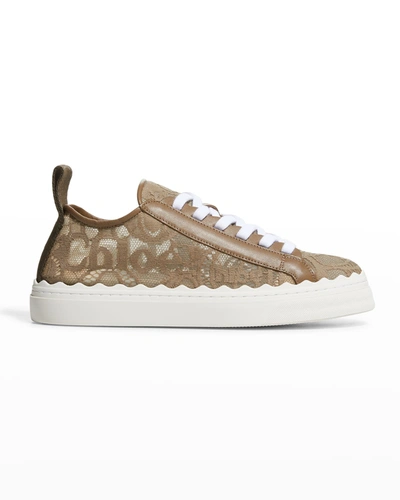Chloé Lauren Logo Lace Platform Sneaker In Greige