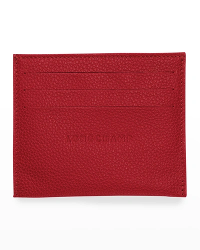 Longchamp Le Foulonne Slim Leather Card Case In Red
