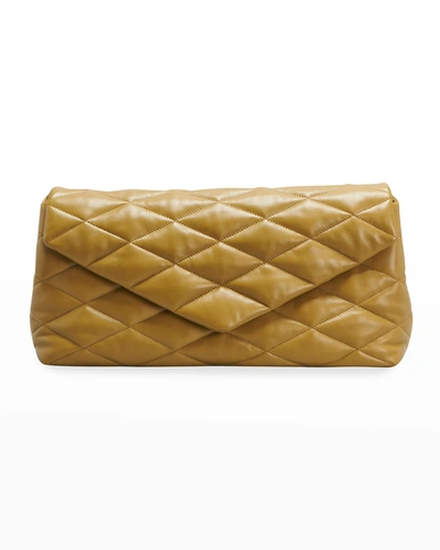 Saint Laurent Sade Puffy Leather Envelope Clutch Bag In Green