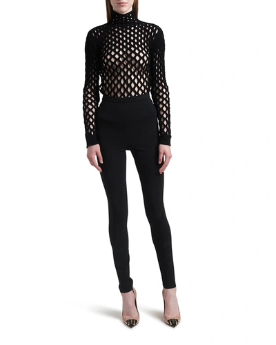 Valentino Open Knit Turtleneck Sweater In Black