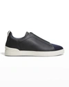 Ermenegildo Zegna Men's Triple Stitch Leather And Suede Sneakers In Dark Blue