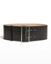 Alexander Mcqueen Leather Belt With Silver-tone Buckle 85mm In Black