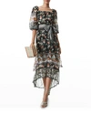 Alice And Olivia Clarabelle Print Tie Hem Cotton & Silk Blouse In Dream Castle
