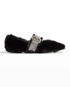 Jimmy Choo Krista Faux Fur Crystal-buckle Ballerina Flats In Teddy Crystal