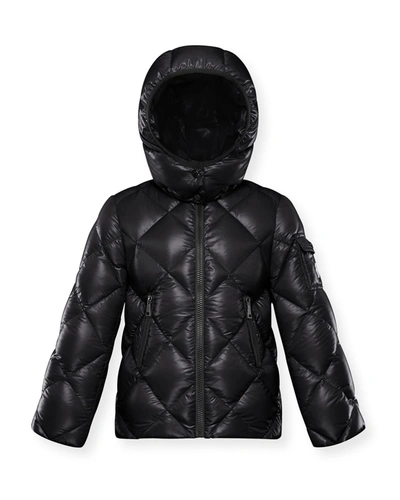 Moncler Kids' Girl's Kamile Laque Quilted Hooded Puffer Jacket In Black
