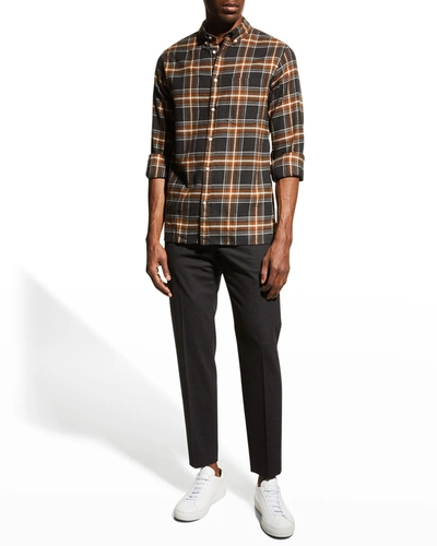 Officine Generale Jonas Camp-collar Checked Brushed Cotton-flannel Shirt In Ecru/navy/camel