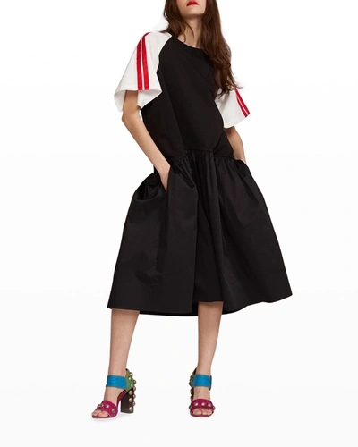 Cynthia Rowley Double-striped Tiered Combo Dress In Black