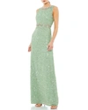 Mac Duggal Sequin Embellished Full Length Column Gown In Mint