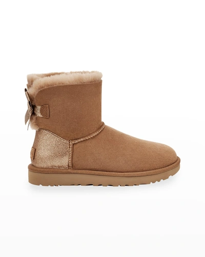 Ugg Bailey Glitter Bow Short Booties In Chestnut