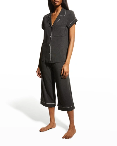 Eberjey Gisele Cropped Two-piece Jersey Pyjama Set In Charcoal Heathers