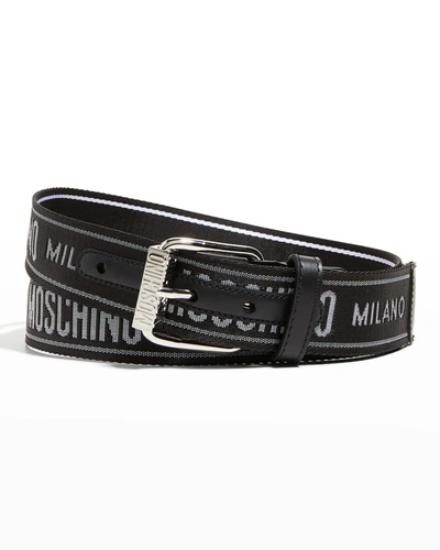 Moschino Men's Logo Webbing Belt In Black Multi