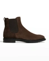 Tod's Round Toe Suede Chelsea Boots With Elastic Side Panels In Dk Brown