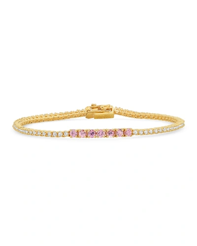 Jennifer Meyer Yellow Gold 4-prong Diamond And Pink Sapphire Tennis Bracelet