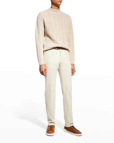 Agnona Men's Cashmere-blend Micro-cable Sweater In Ivory Camel