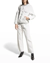 Maison Margiela Bianchetto Hand-painted Collarless Denim Jacket In White
