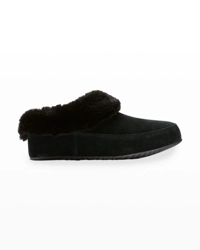 Sorel Go Coffee Run Suede Slippers In Black Sea Salt