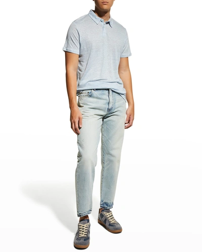 Onia Men's Solid Linen Polo Shirt In Dusty Blue