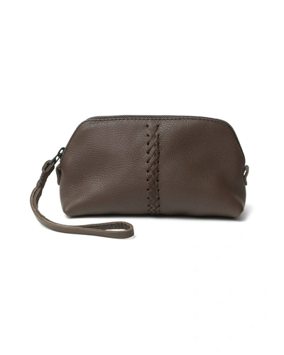 Callista Vanity Stitch Grained Leather Wristlet Bag In Coco