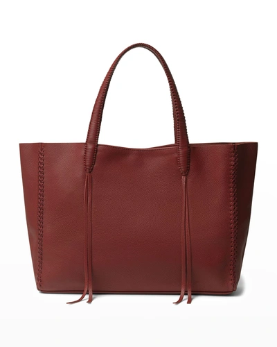 Callista Topstitch Leather Medium Tote Bag In Red