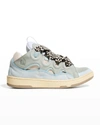 Lanvin Suede Leather Curb Sneakers In 21 Pale Blue