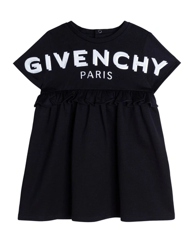 Givenchy Kids' Girl's Shadow Flocked-logo Dress In 09b Black
