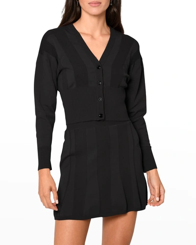 Nicole Miller Ribbed Knit Cardigan In Black