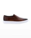 Robert Graham Men's Skull-embossed Napa Slip-on Sneakers In Cognac