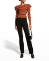 7 For All Mankind Stripe Rib-knit Puff-sleeve Sweater In Spc Blk St