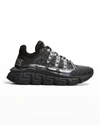 Versace Trigreca Printed Low-top Trainer Sneakers In D4192 Blkslvr