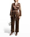 Dolce & Gabbana Printed Satin Shirt W/ Belt In Lghbrowprt