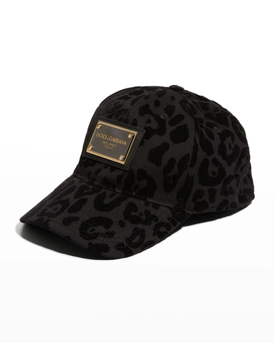 Dolce & Gabbana Baseball Cap With Flocked Leopard Print In Black