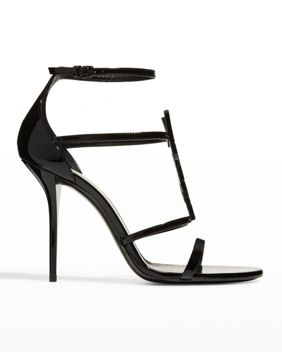 Saint Laurent Cassandra Sandal In Patent Leather With Logo In Brown