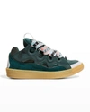 Lanvin Men's Curb Zigzag Low-top Skate Sneakers In 464 Forest