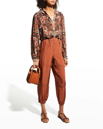 Kobi Halperin Tricia Printed Long-sleeve Blouse In Brown Multi