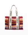 Chloé Woody Striped Recycled Cashmere And Leather Tote Bag In Multicolor Red