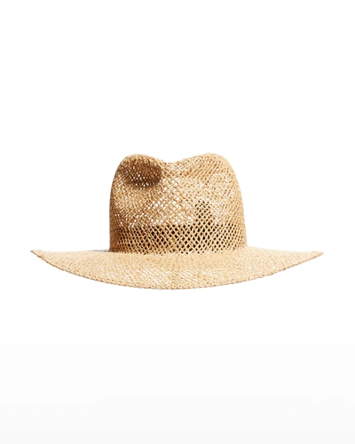 Janessa Leone Davie Woven Cutout Raffia/straw Fedora Hat In Natural